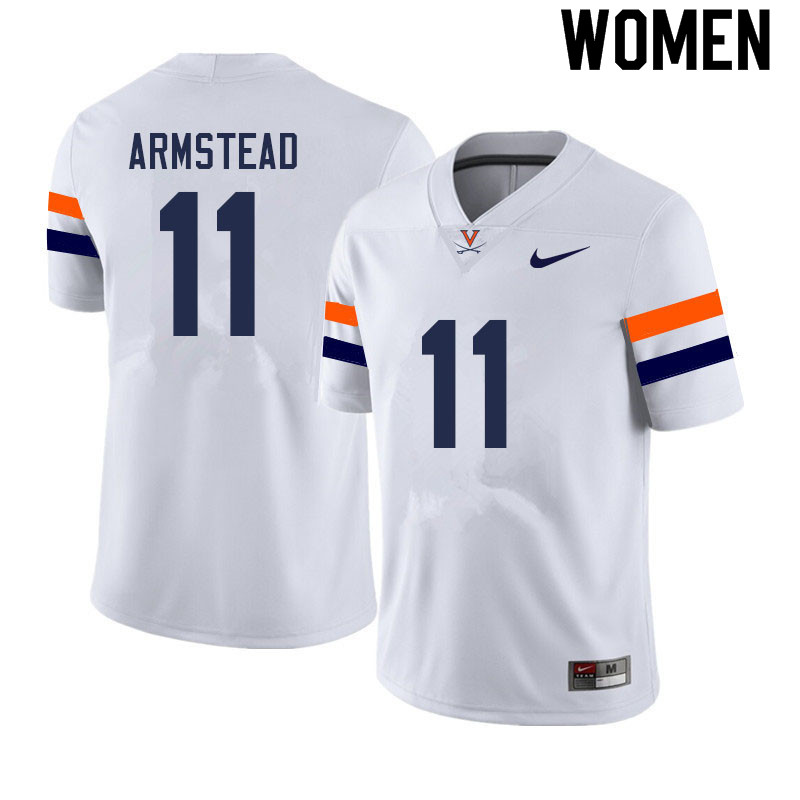 Women #11 Iraken Armstead Virginia Cavaliers College Football Jerseys Sale-White - Click Image to Close
